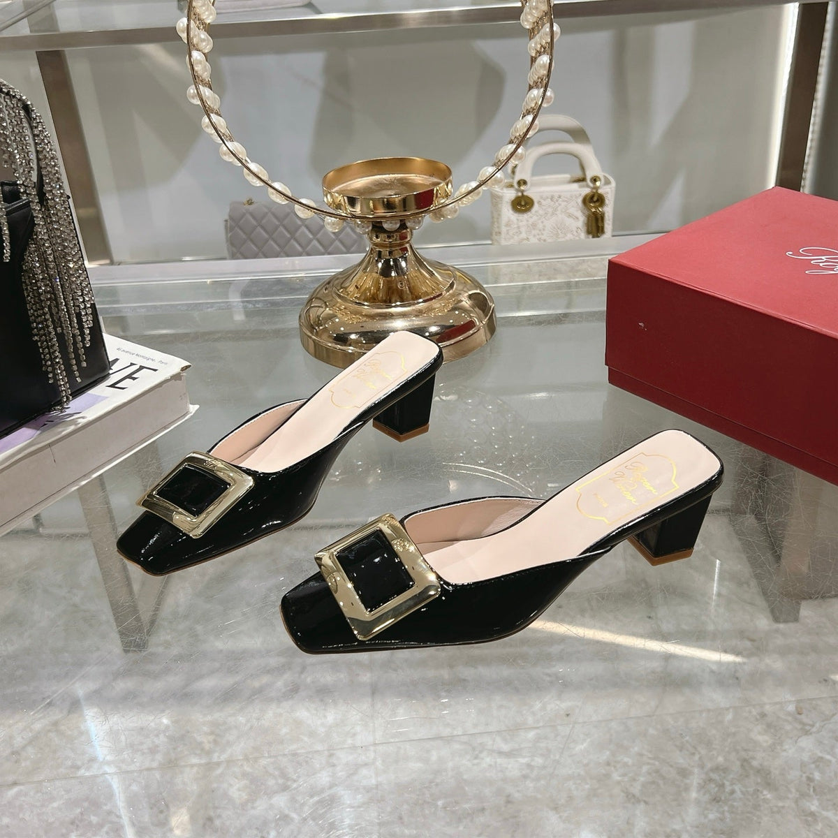 Viv 25 Mules Buckle Black Patent Leather 235352