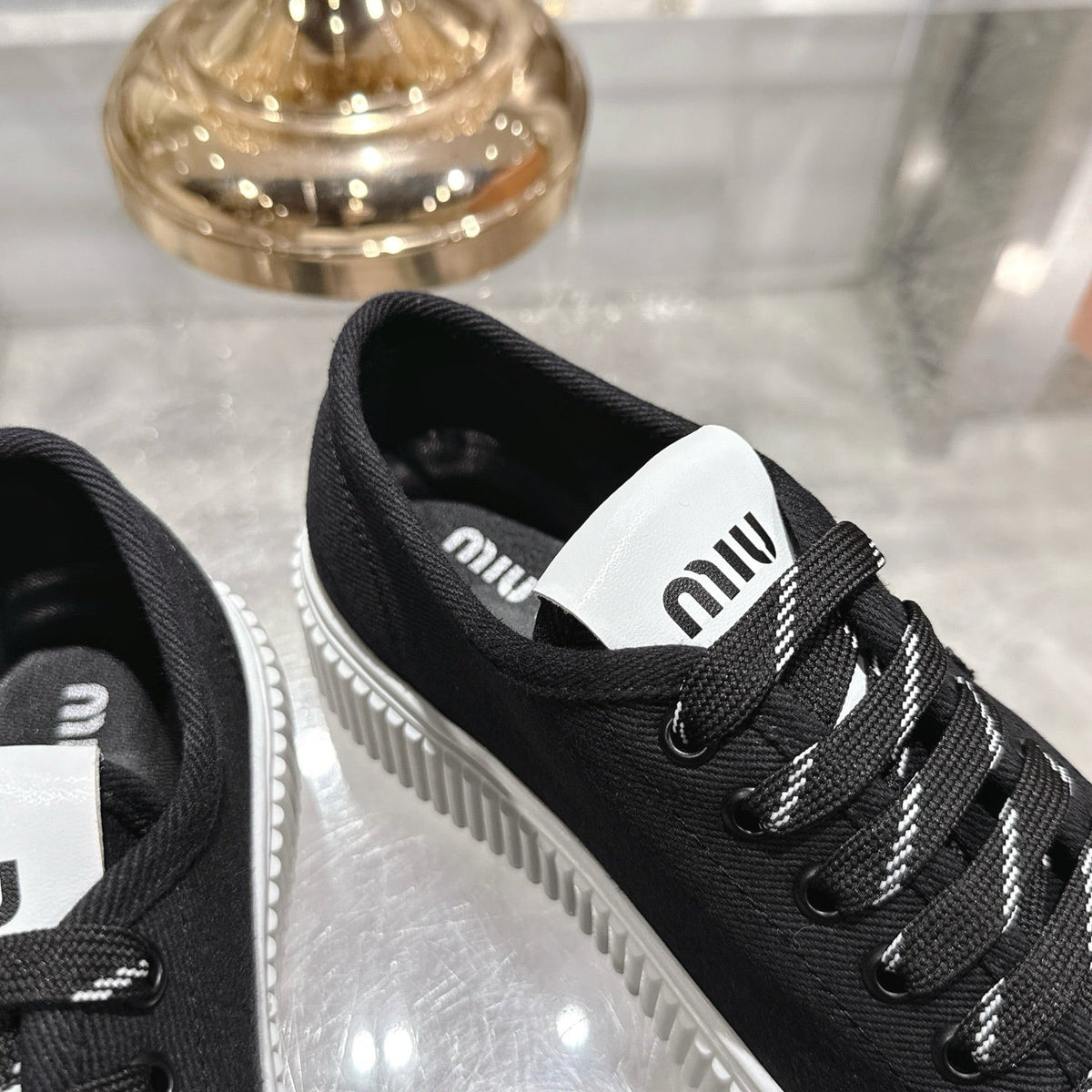 Miu Sneaker with Logo Black Demin Fabric 235313