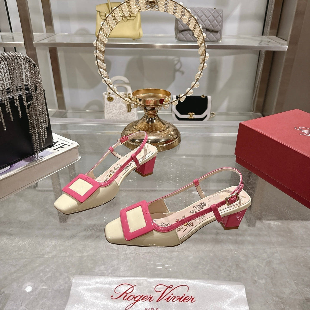 Viv 25 Flower Slingback Pink Italian Leather 300786
