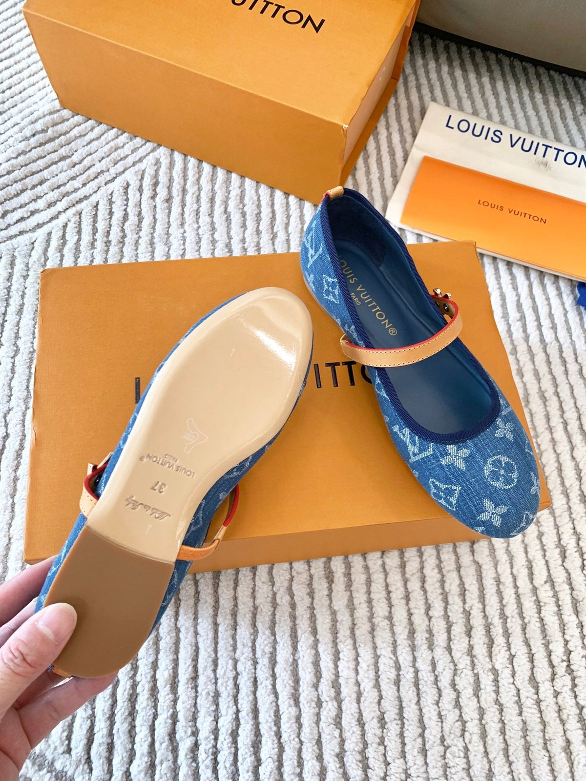 LV Romy Flat Ballerina Dark Blue Monogram Jacquard Fabric