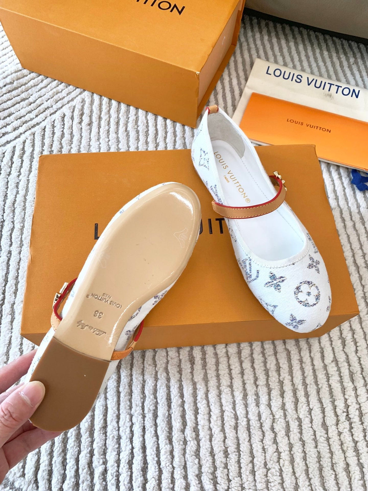 LV Romy Flat Ballerina White Monogram Jacquard Fabric