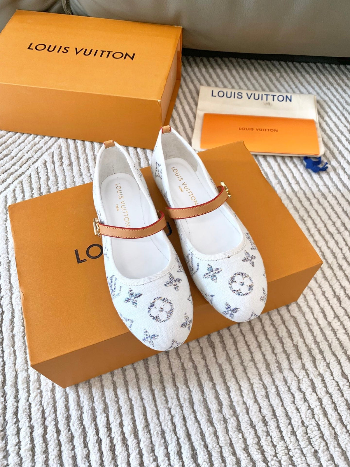 LV Romy Flat Ballerina White Monogram Jacquard Fabric