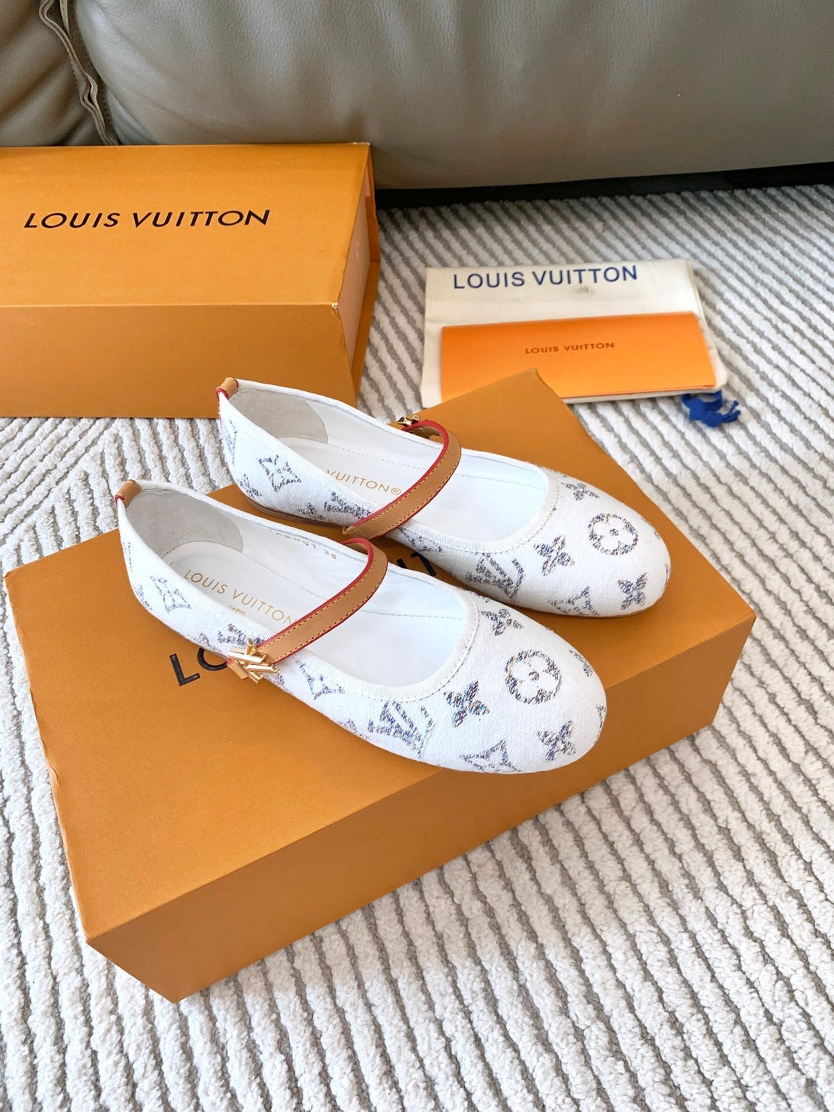 LV Romy Flat Ballerina White Monogram Jacquard Fabric