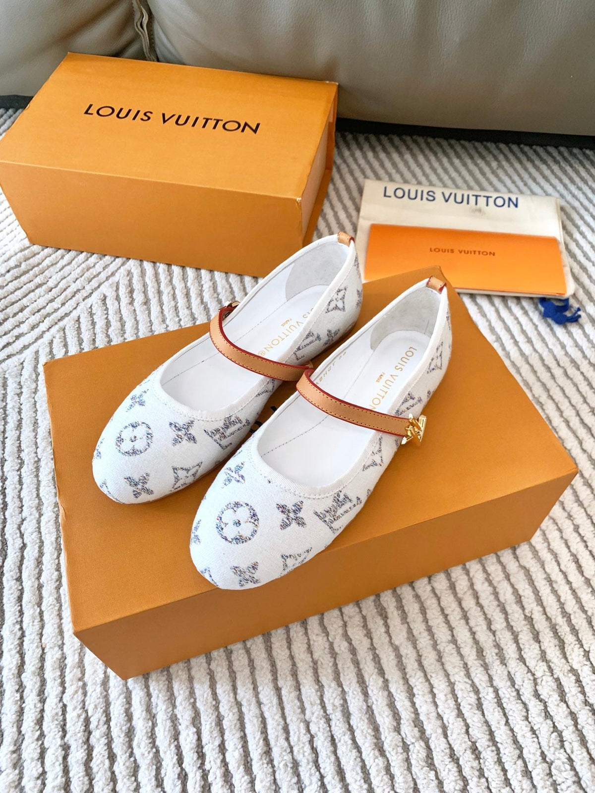 LV Romy Flat Ballerina White Monogram Jacquard Fabric