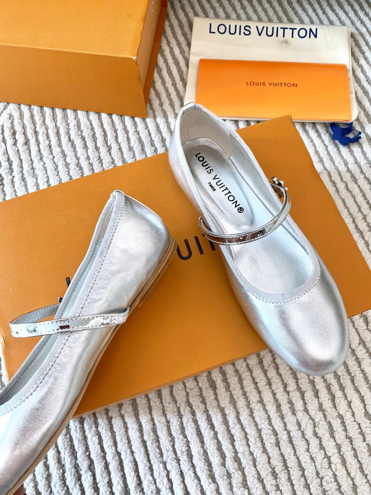 LV Romy Flat Ballerina Metallic Silver Lambskin