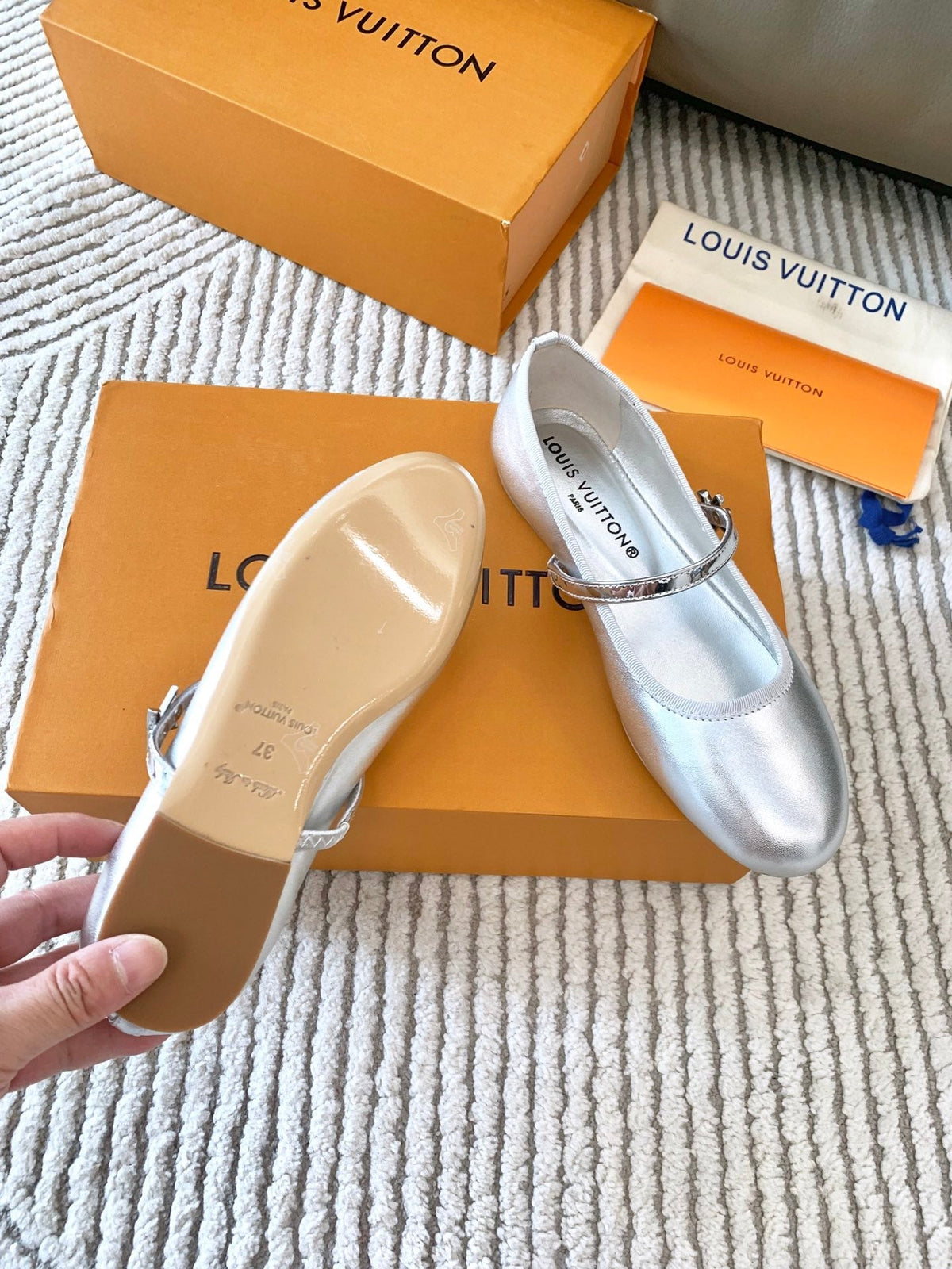 LV Romy Flat Ballerina Metallic Silver Lambskin