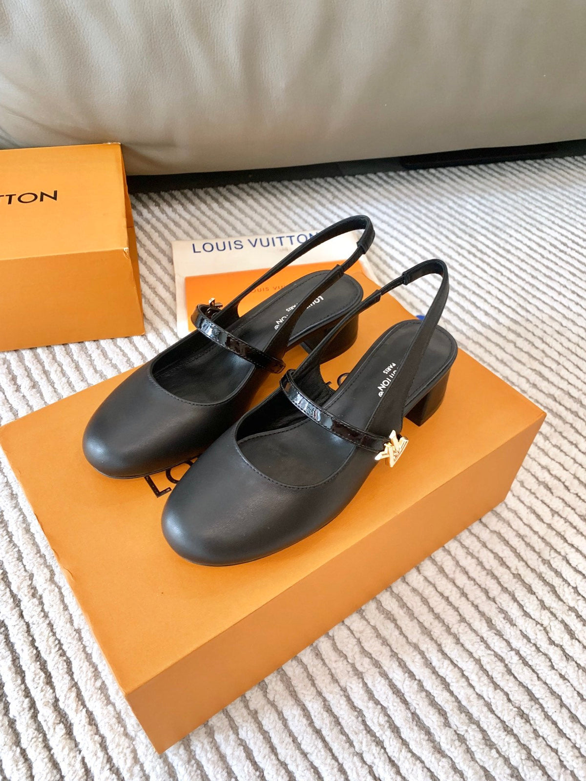 LV Romy Slingback Pump Plain Black Lambskin