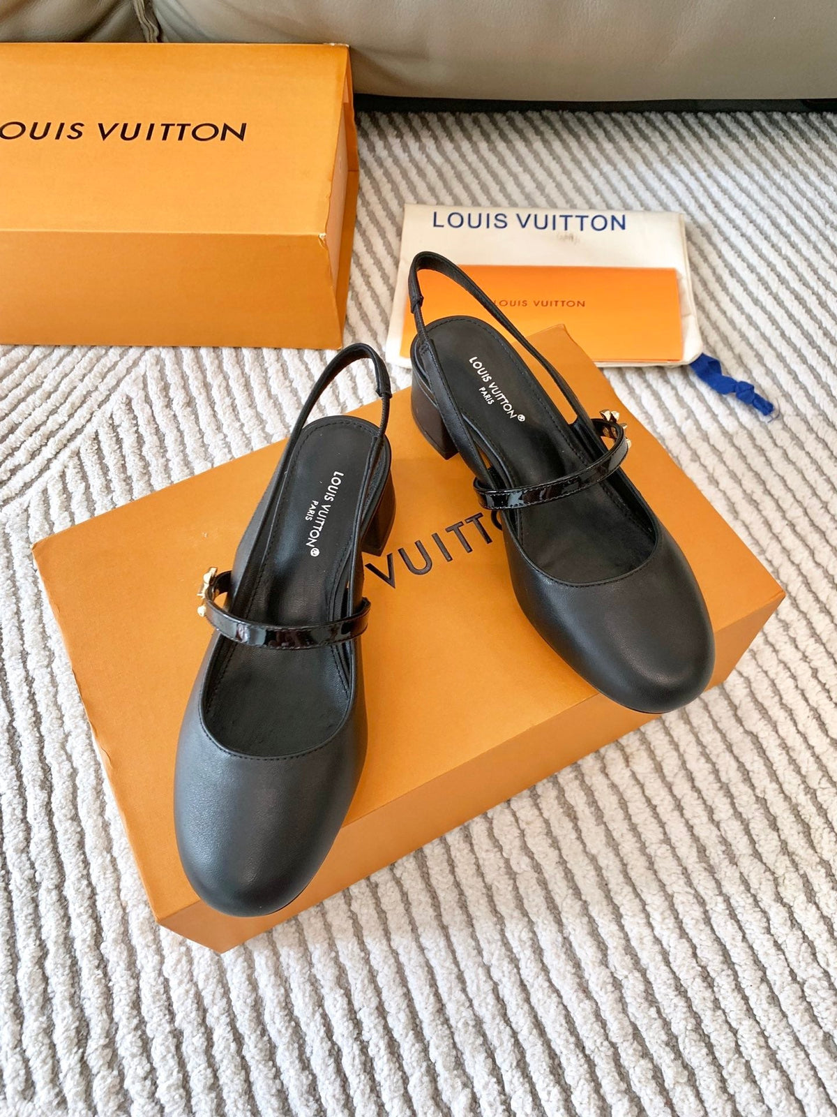 LV Romy Slingback Pump Plain Black Lambskin