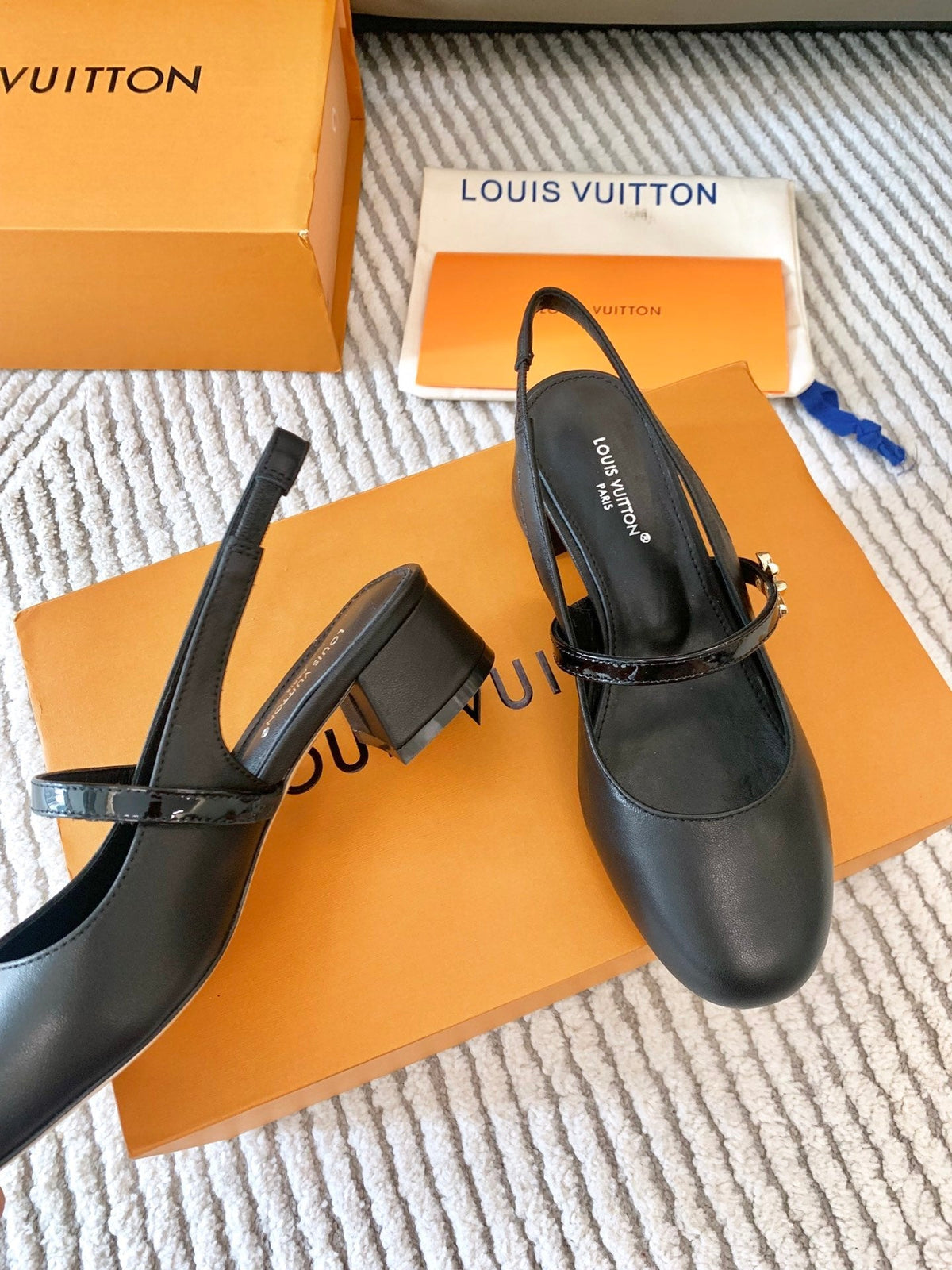 LV Romy Slingback Pump Plain Black Lambskin