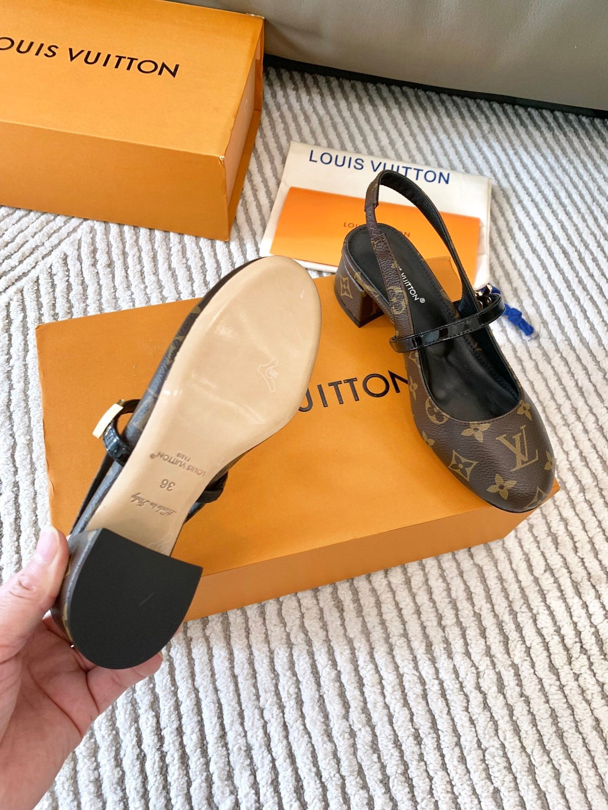 LV Romy Slingback Pump Dark Brown Monogram Lambskin