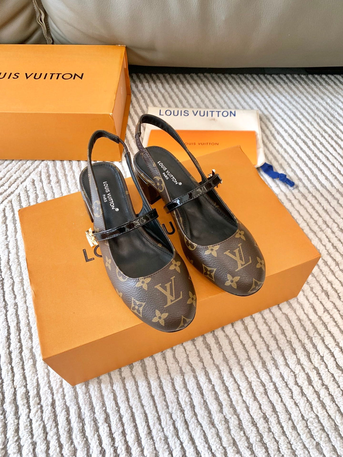 LV Romy Slingback Pump Dark Brown Monogram Lambskin