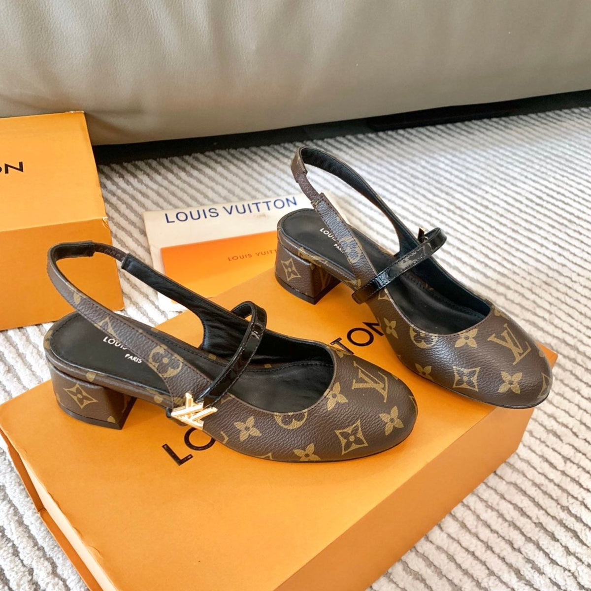 LV Romy Slingback Pump Dark Brown Monogram Lambskin