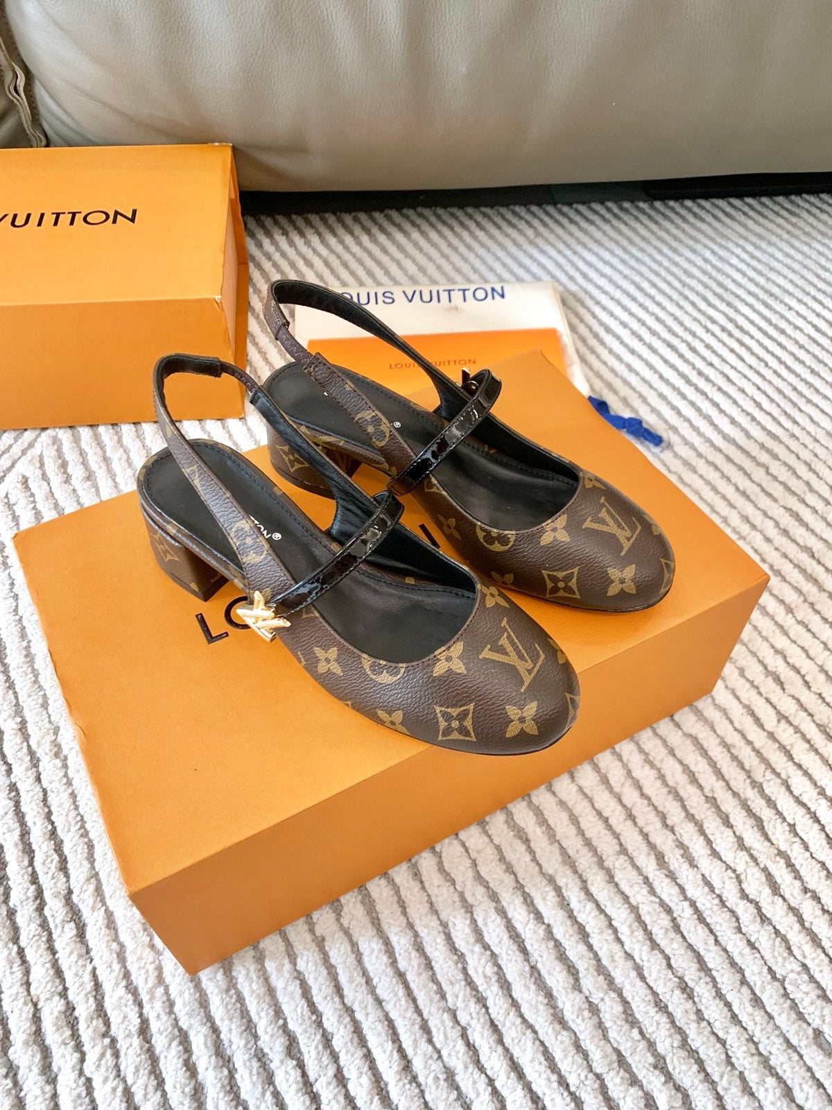 LV Romy Slingback Pump Dark Brown Monogram Lambskin