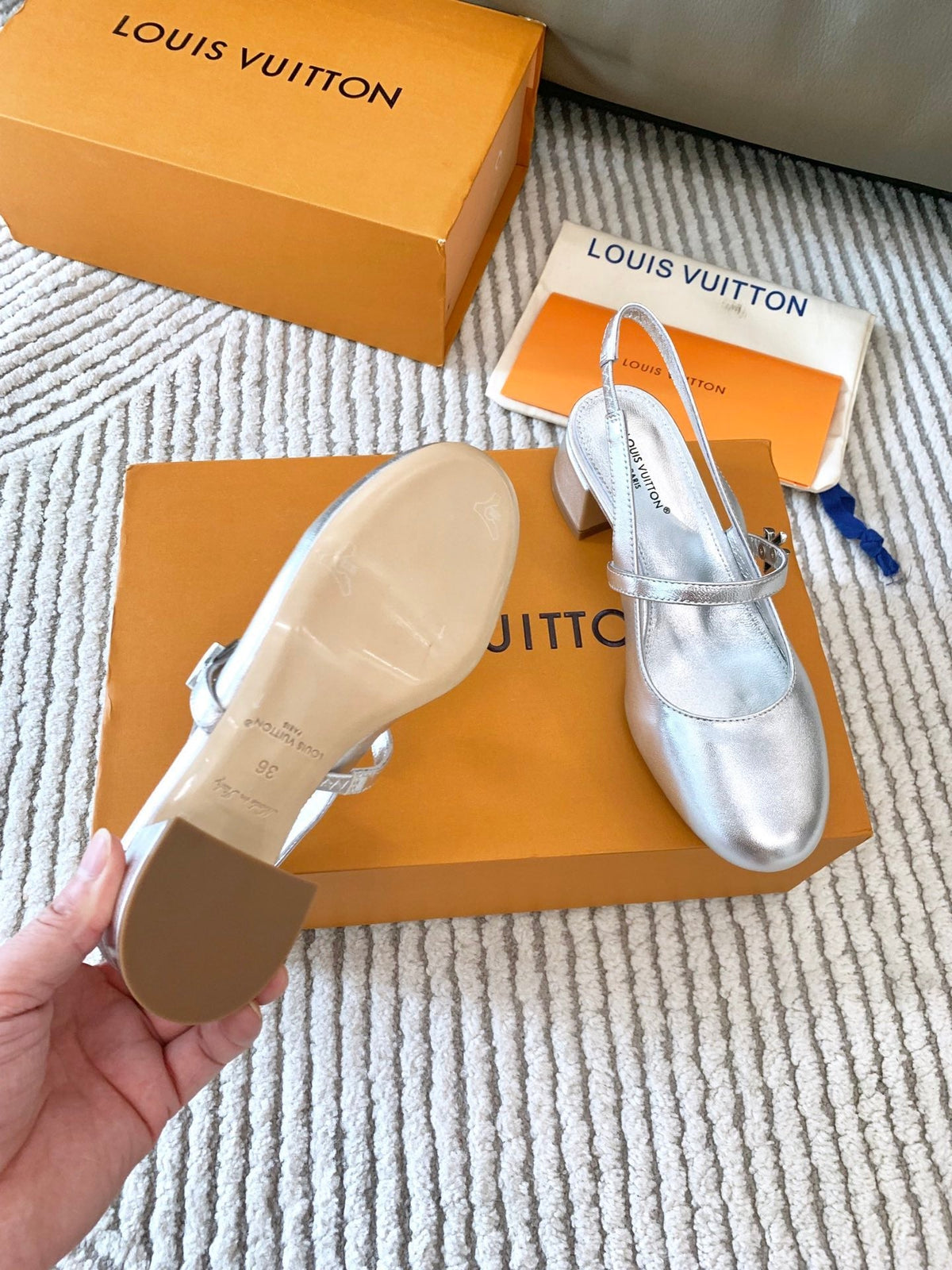 LV Romy Slingback Pump Metallic Silver Lambskin
