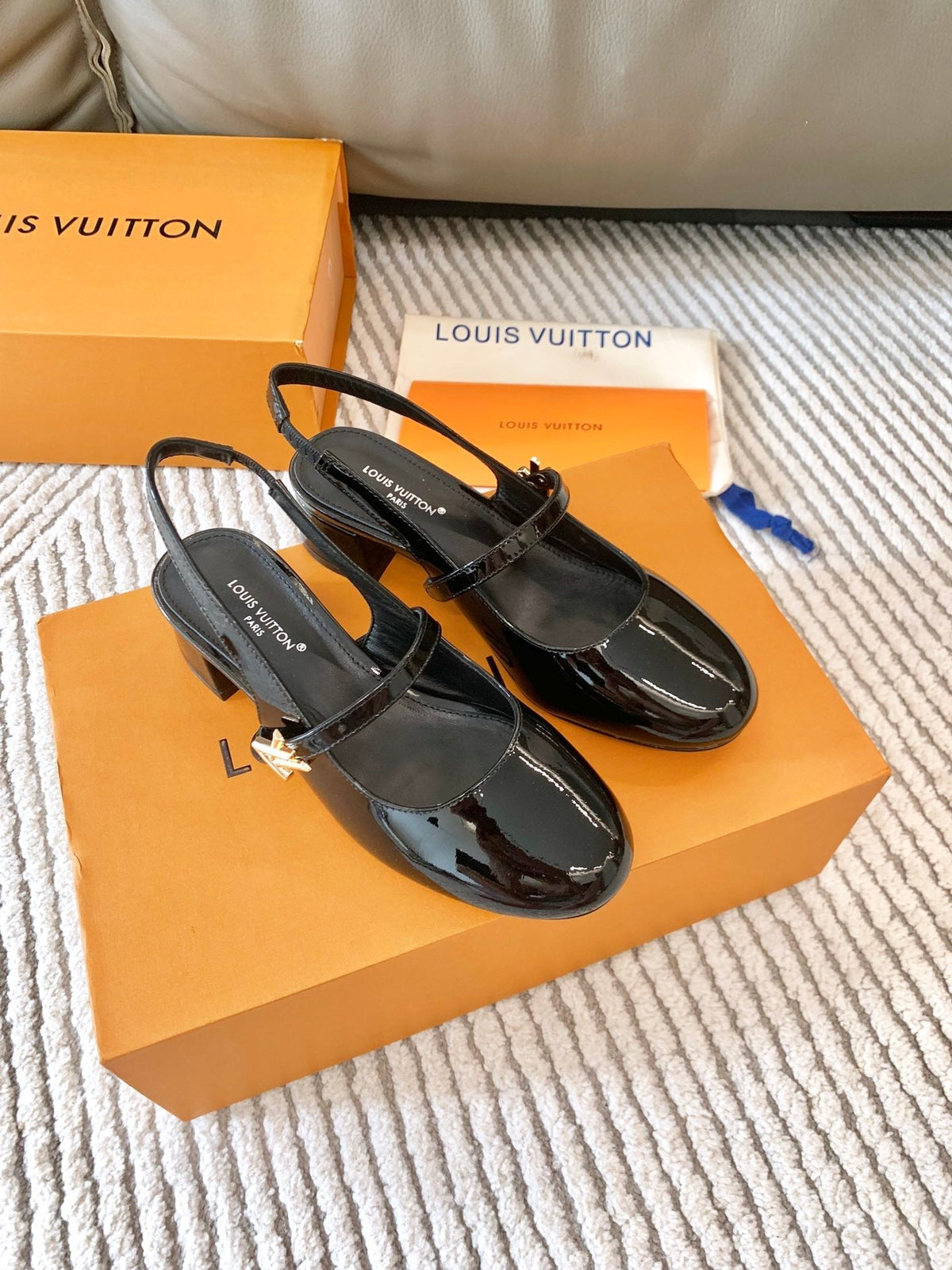 LV Romy Slingback Pump Gloosy Black Lambskin