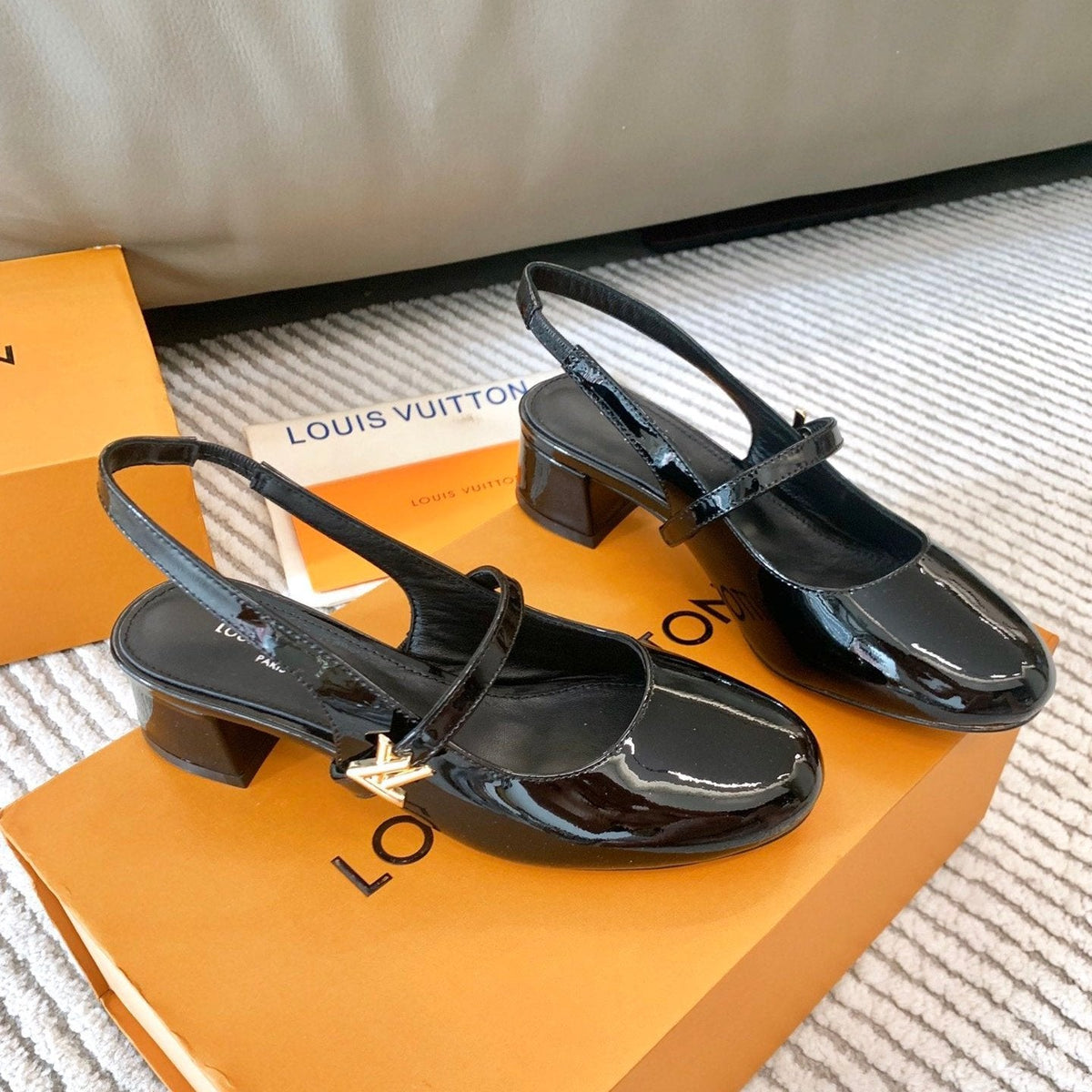 LV Romy Slingback Pump Gloosy Black Lambskin