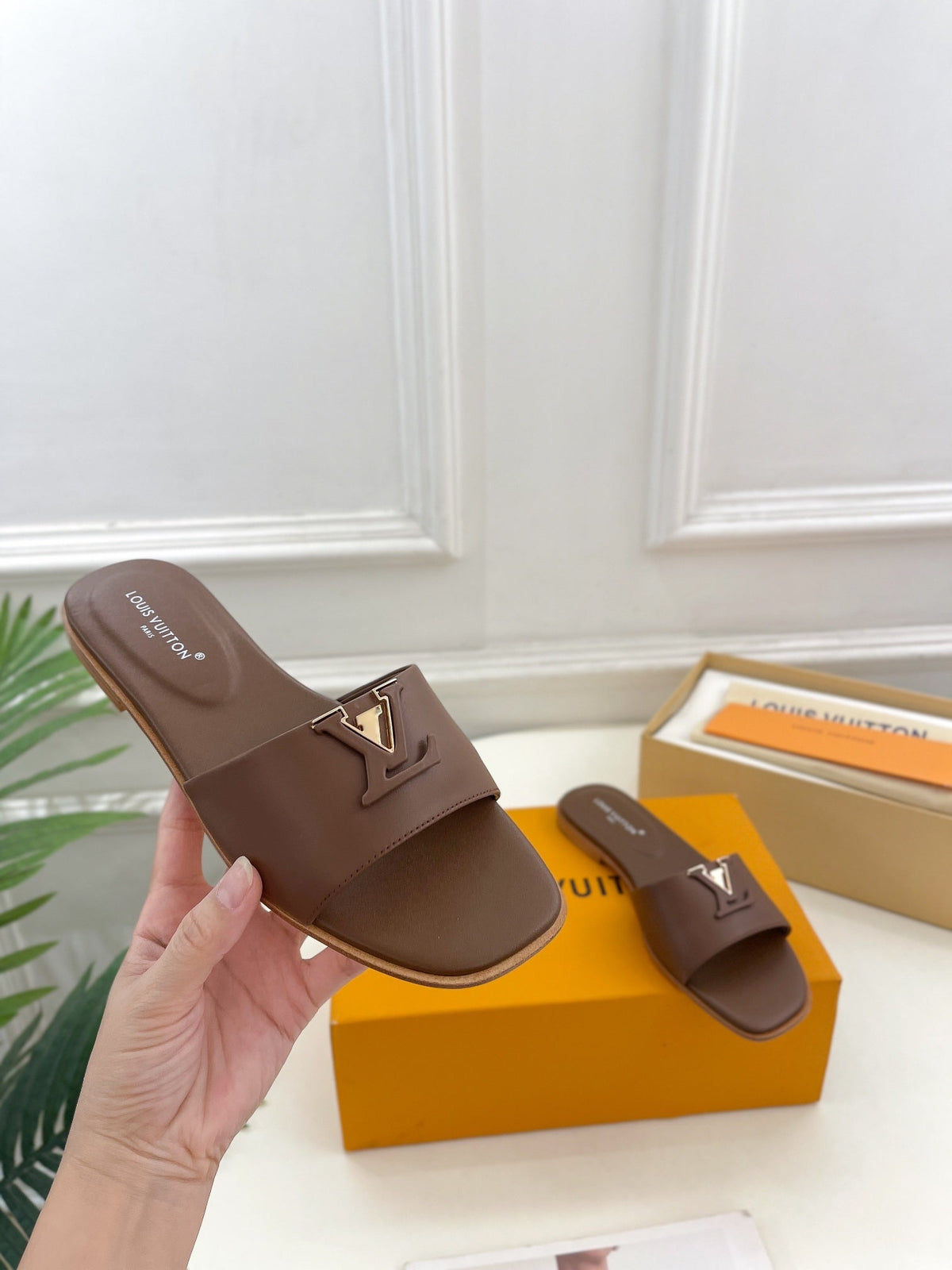 lv capri flat mule chocolate calfskin