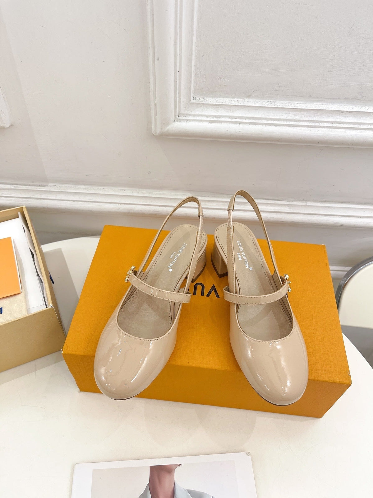 LV Romy Slingback Pump 35mm Glossy Beige Lambskin