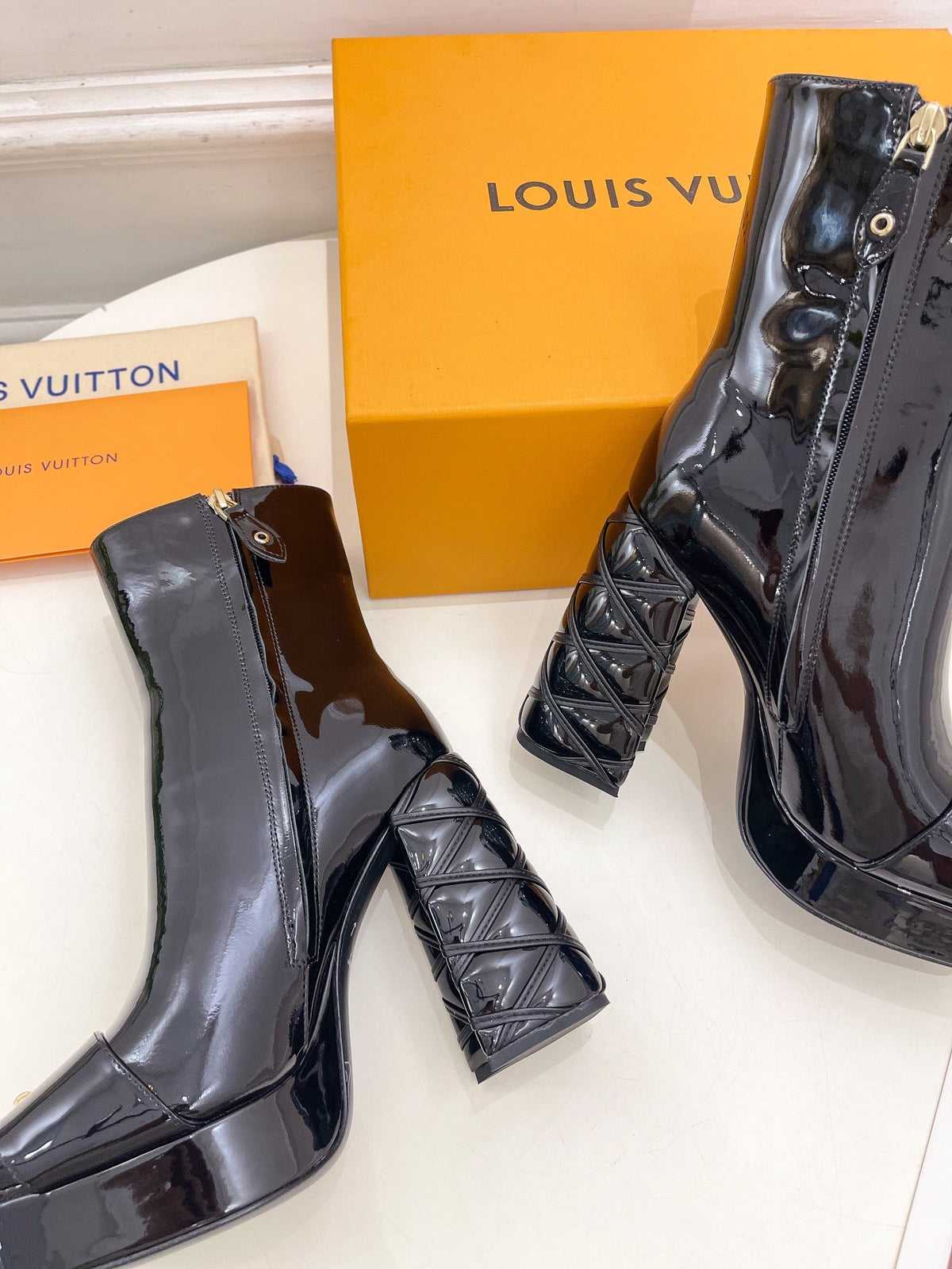 LV Shake Platform Ankle Boot 120mm Glossy Black Calfskin