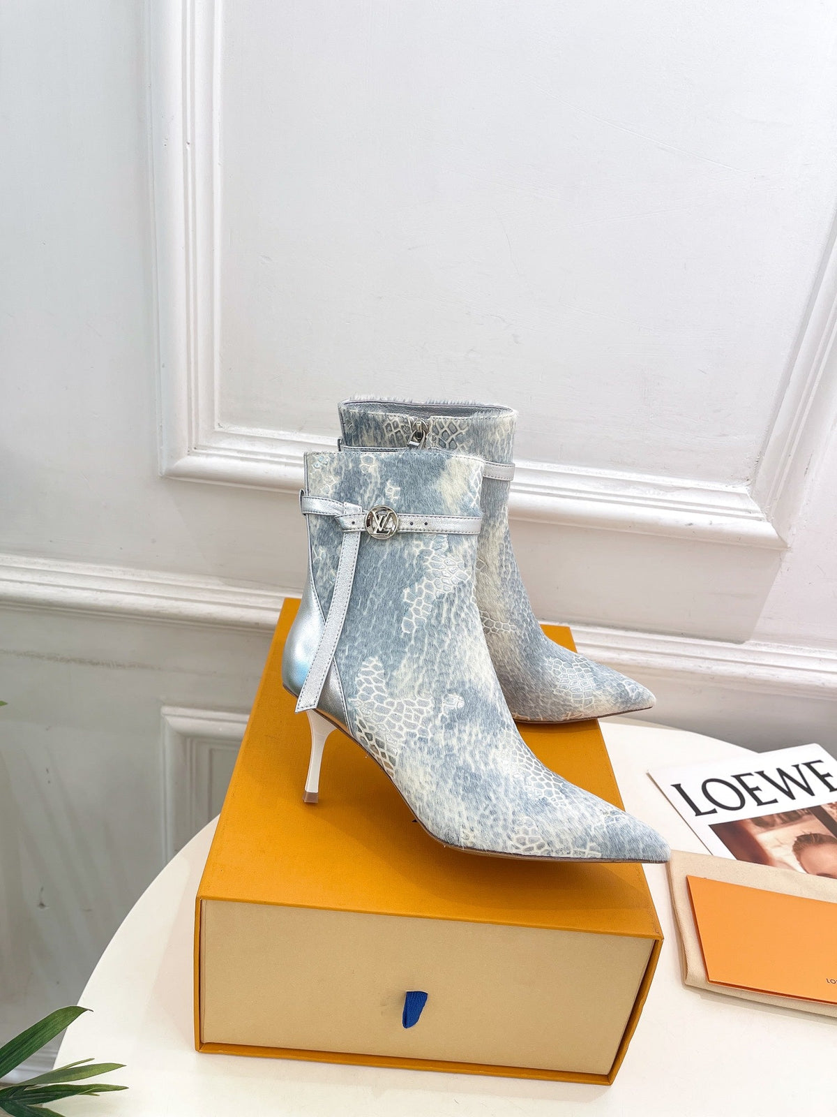 LV Stellar Ankle Boot 70mm White Mix Blue Calfskin