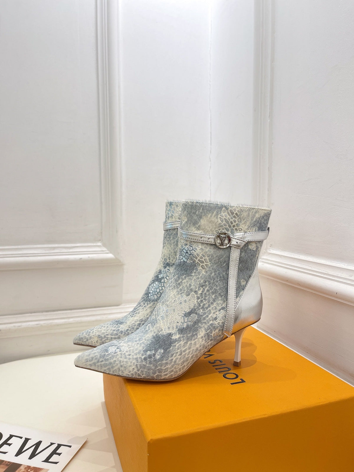 LV Stellar Ankle Boot 70mm White Mix Blue Calfskin