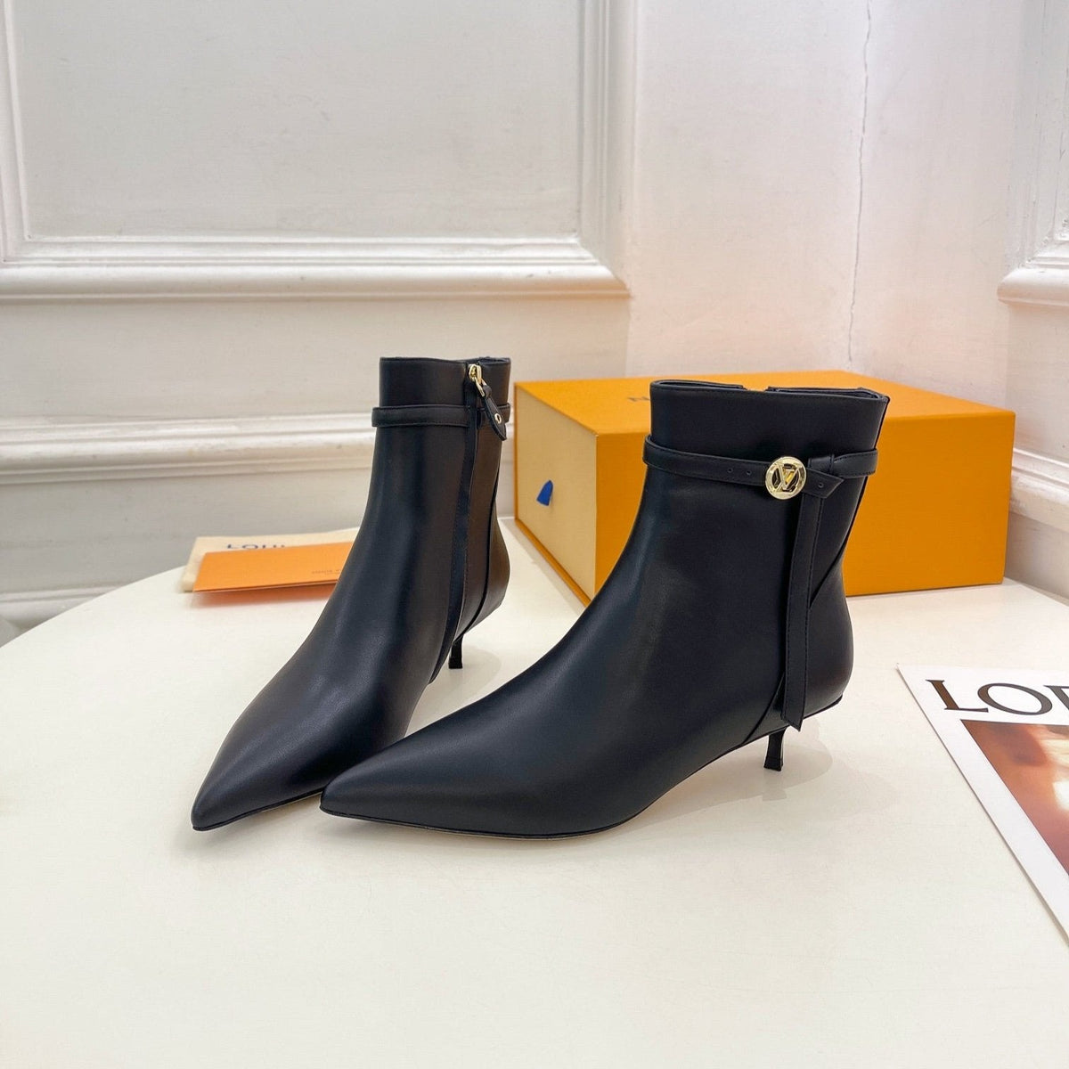 LV Stellar Ankle Boot 40mm Plain Black Calfskin