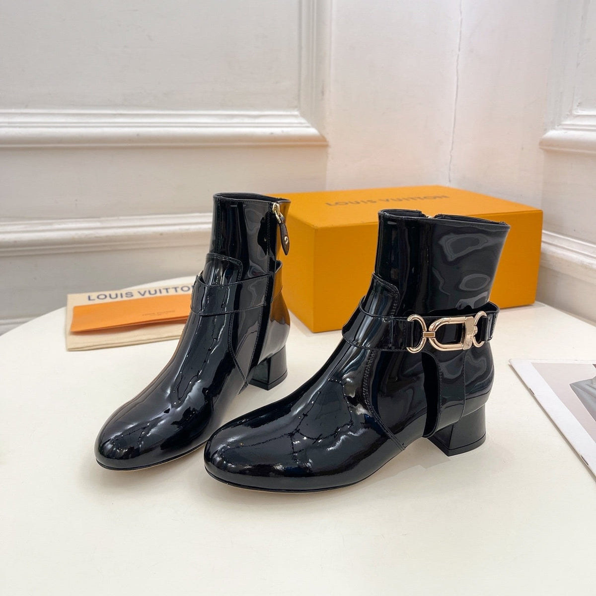 LV Ankle Boots 35mm Glossy Black Cowhide