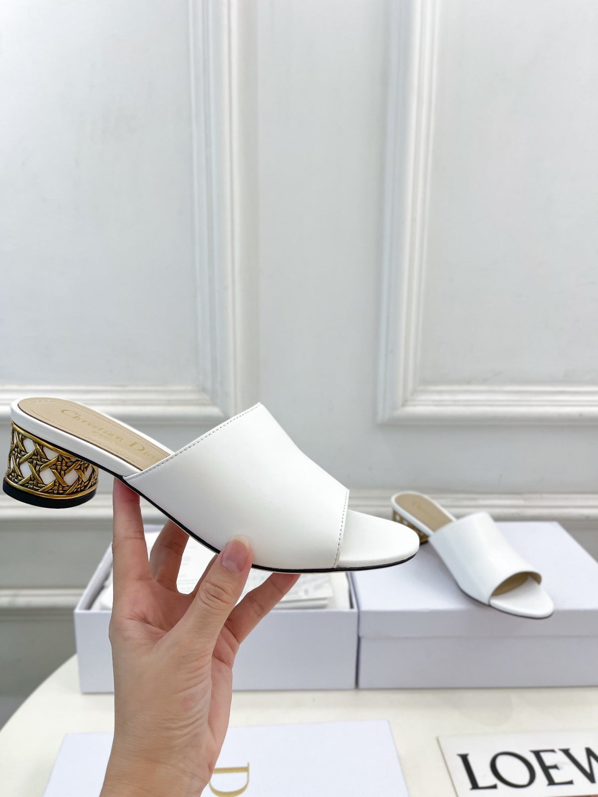 CD Icon Heeled Slide 40mm White Calfskin