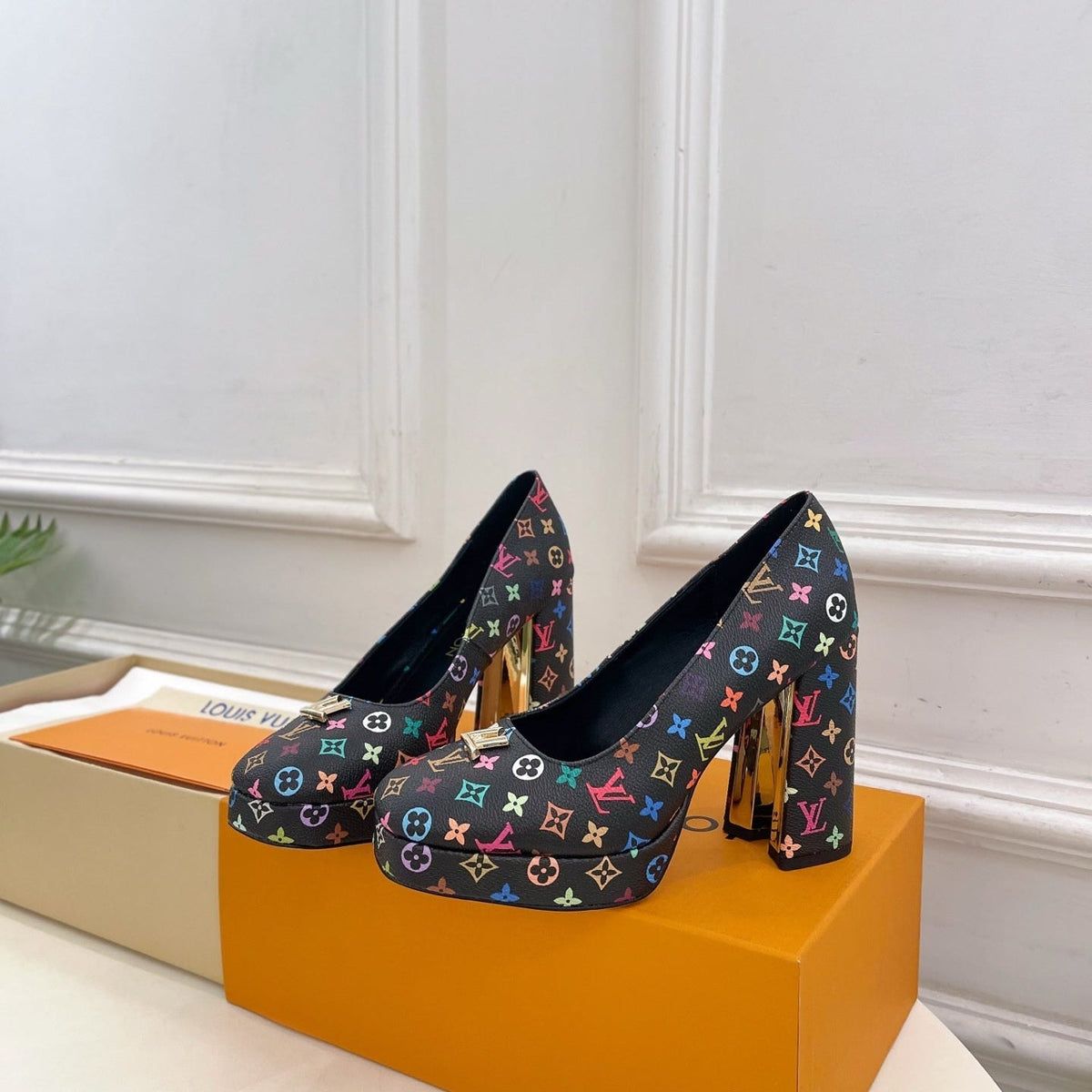 LV 26ss Pump 110 Black Monogram Multicolor Leather 631922