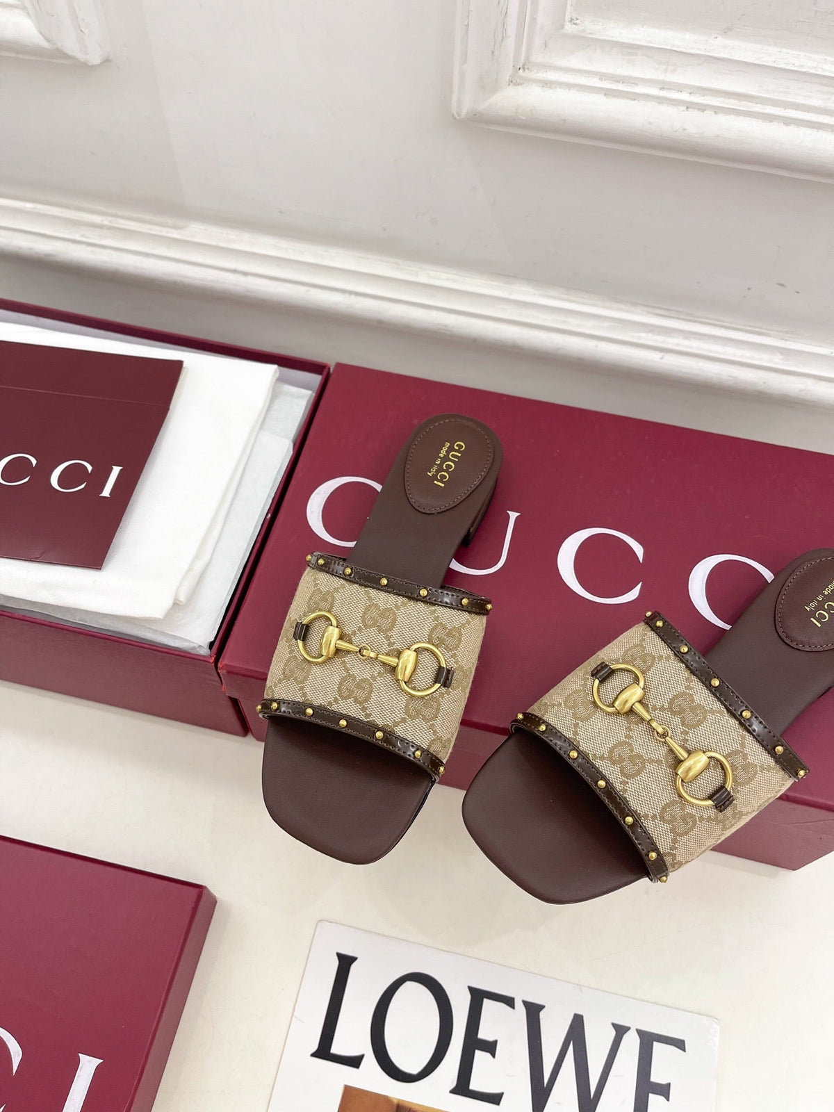 Gucci 2026 Horsebit Studded Sandals Canvas 946538
