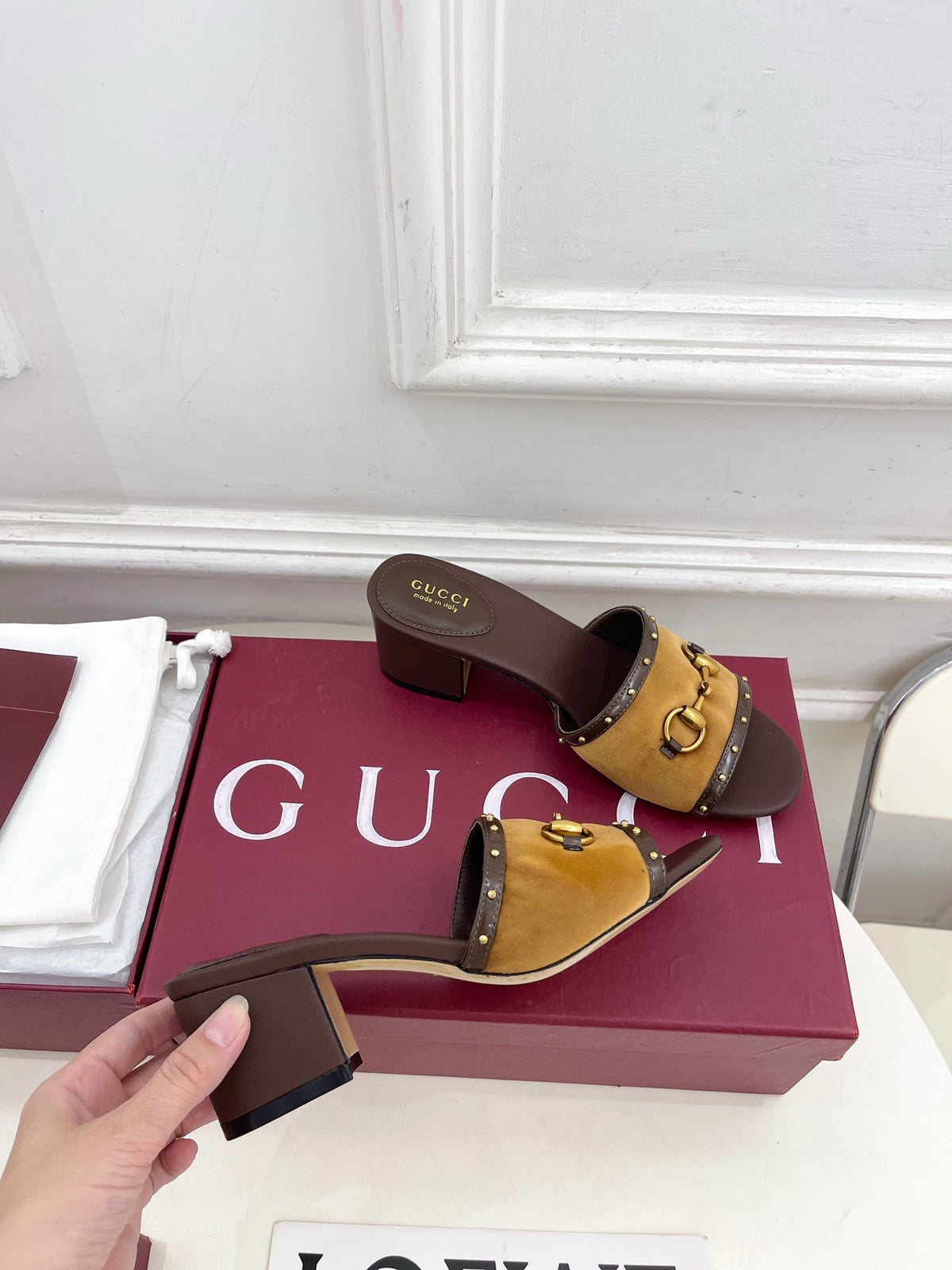 Gucci 2026 Horsebit Studded Mule 55mm Suede Canvas 946652