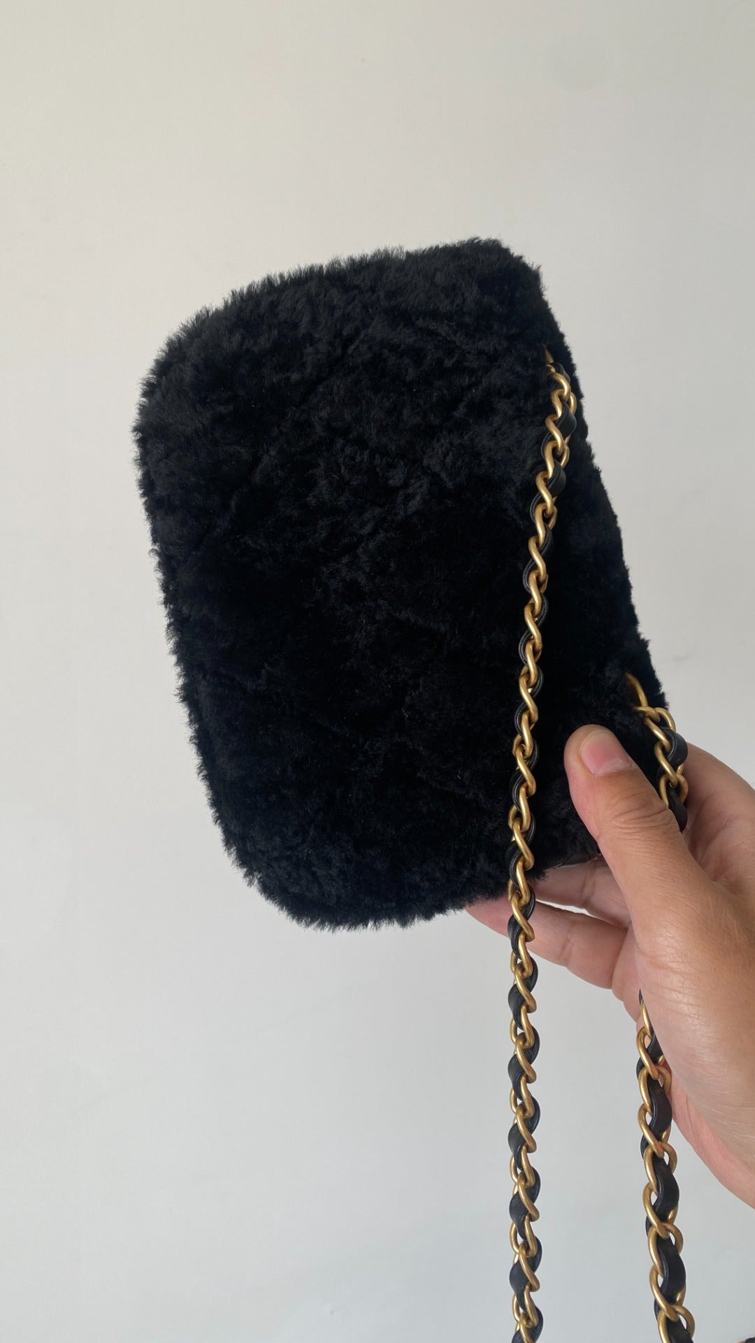Chanel 25 Shearling Bag Black Wool Lambskin