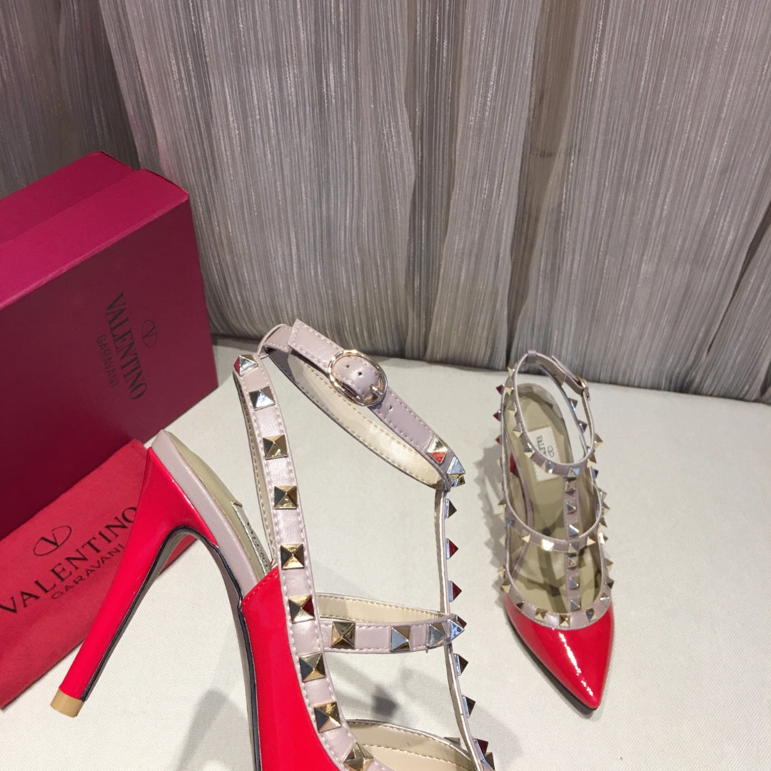 Valentino Rockstud Caged Pumps 100mm Red Patent Leather 239632