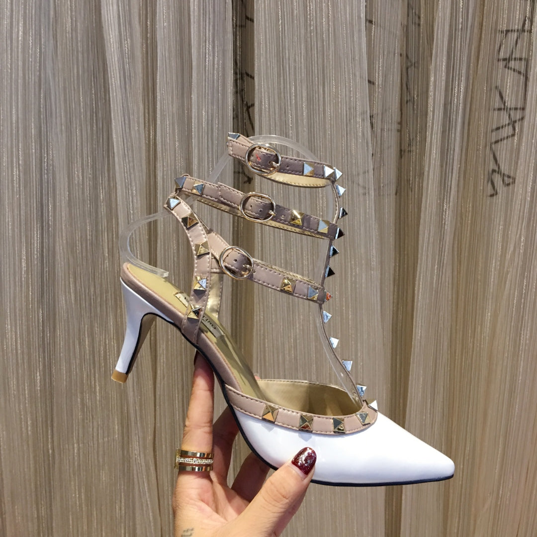 Valentino Rockstud Caged Pumps 65mm White Patent Leather 239633
