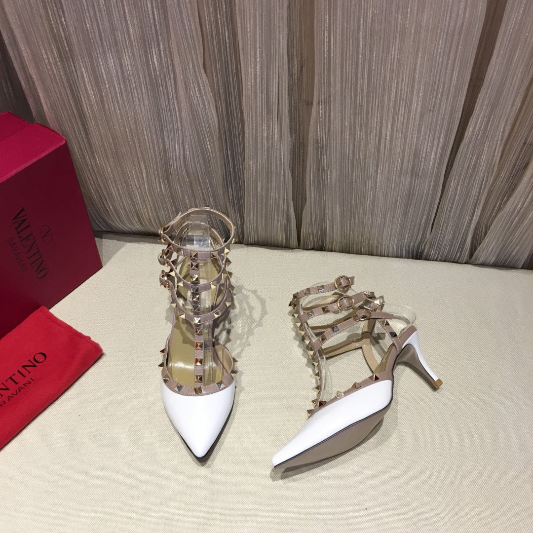 Valentino Rockstud Caged Pumps 65mm White Patent Leather 239633