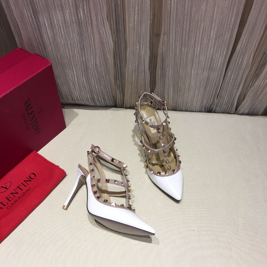 Valentino Rockstud Caged Pumps 100mm White Patent Leather 239634