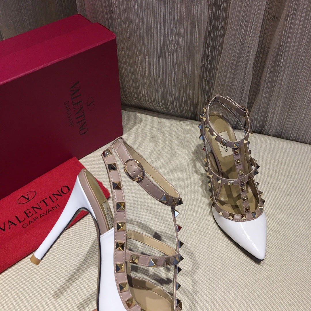 Valentino Rockstud Caged Pumps 100mm White Patent Leather 239634