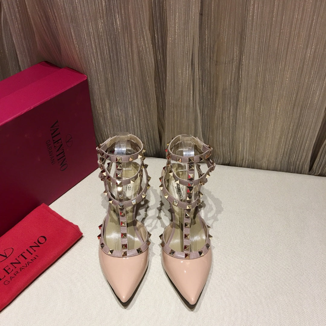 Valentino Rockstud Caged Pumps 65mm Nude Patent Leather 239635