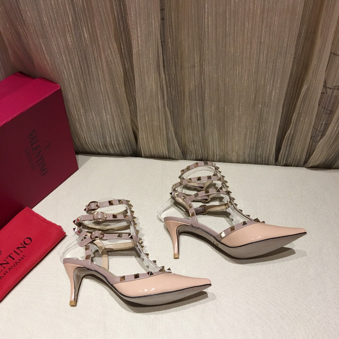 Valentino Rockstud Caged Pumps 65mm Nude Patent Leather 239635