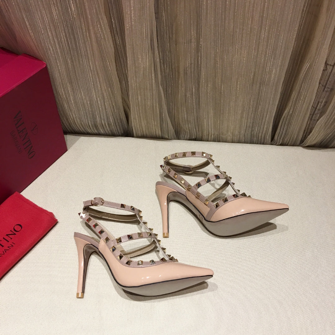 Valentino Rockstud Caged Pumps 100mm Nude Patent Leather 239636