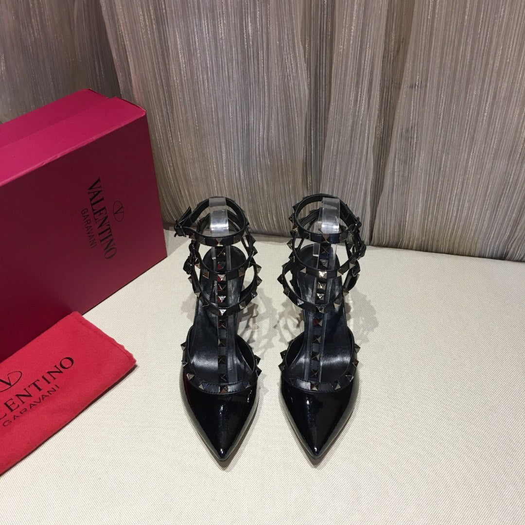 Valentino Rockstud Caged Pumps 65mm Black Patent Leather 239639