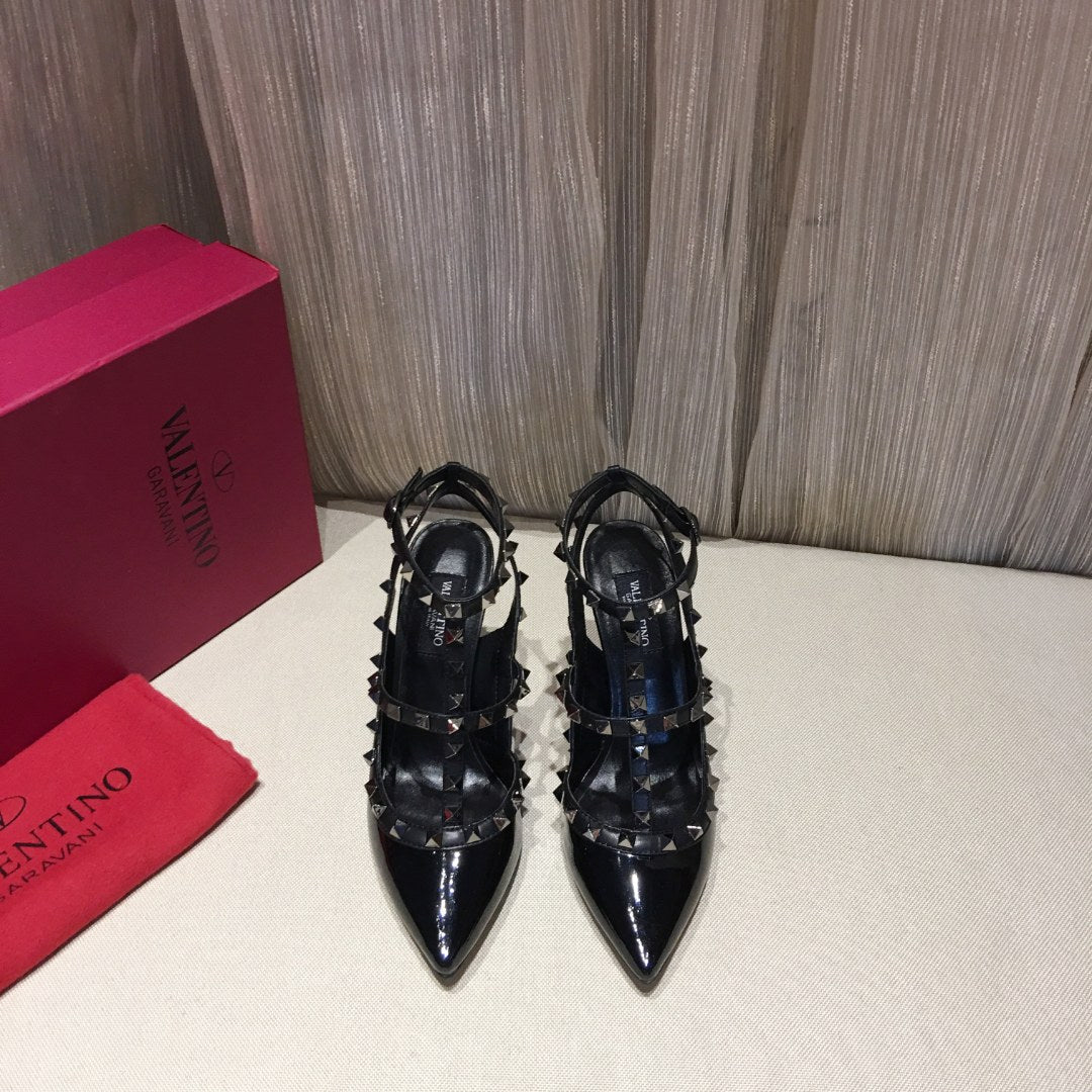Valentino Rockstud Caged Pumps 100mm Black Patent Leather 239640