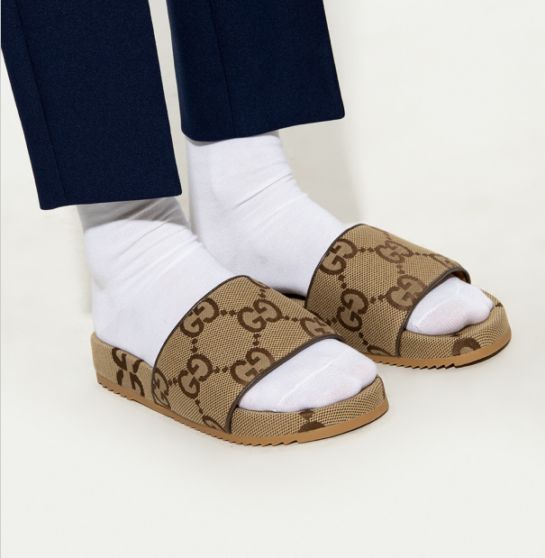 GC Maxi GG Slide Sandal Camel Ebony Canvas