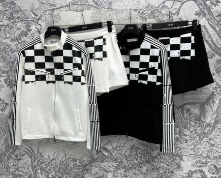 CD 25 Checkerboard Contrast Ribbon Casual Suit Polyester
