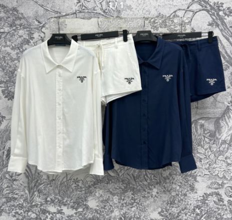 Prada 25 Shirt and Drawstring Short Set Cotton and Linen