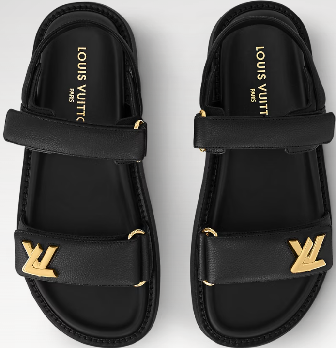 LV Sunset Platform Comfort Sandals Black Gold Grained Calfskin