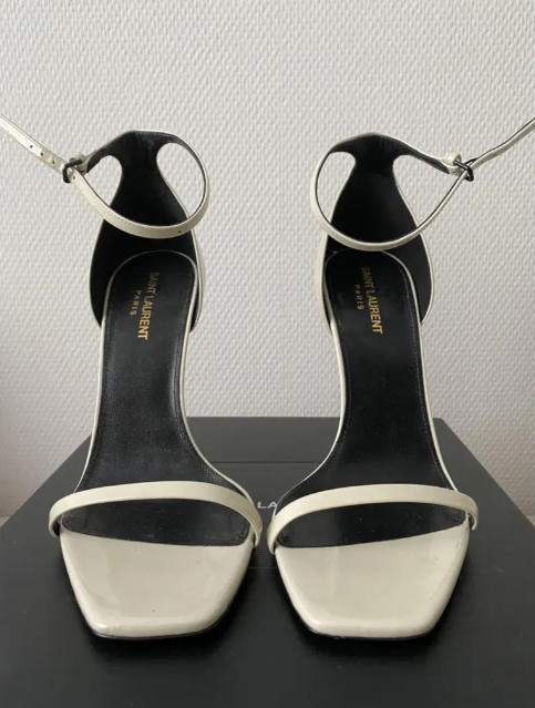 YSL Opyum Sandals White Black Calfskin