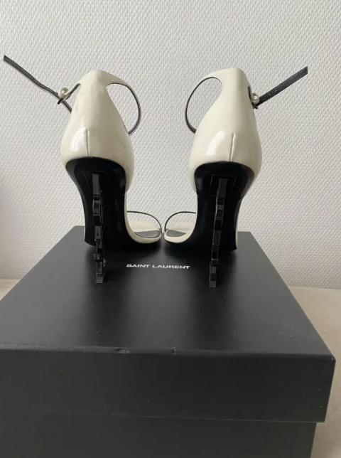 YSL Opyum Sandals White Black Calfskin
