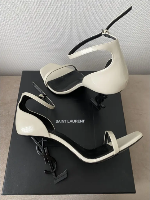 YSL Opyum Sandals White Black Calfskin