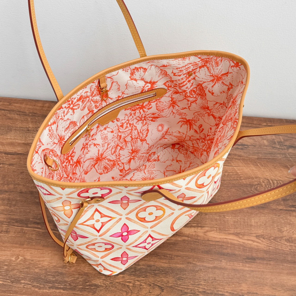 neverfull mm 31cm coral monogram canvas